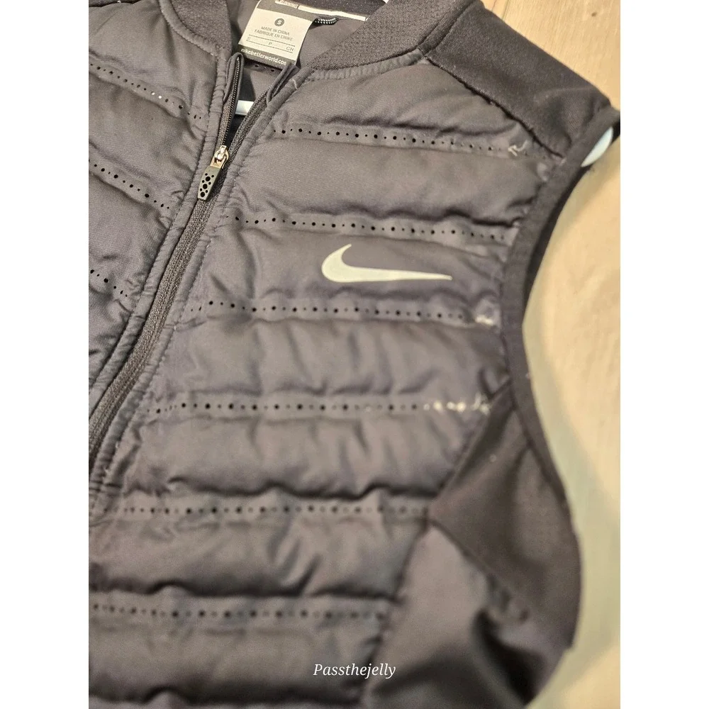 Nike Running Puffer Vest Womens Small Black Full Zip‎ Lightweight Quilted Swoosh